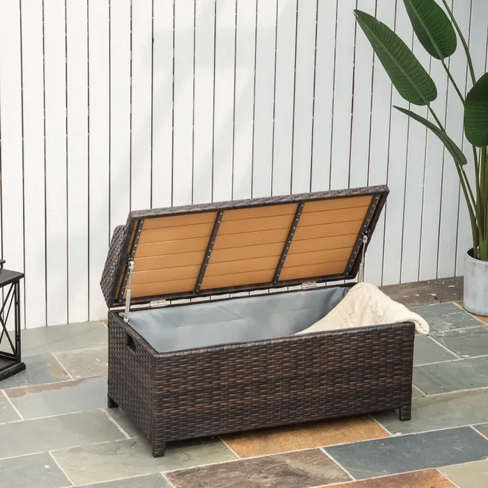 Baule Cassapanca da Esterno in Rattan Sintetico 102x51x51 cm Marrone Vendita calda online - immagine 2