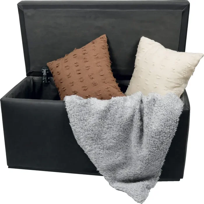 Baule Cassapanca Pouf Contenitore in Similpelle Silvia Grigio Scuro Sconti - immagine 2