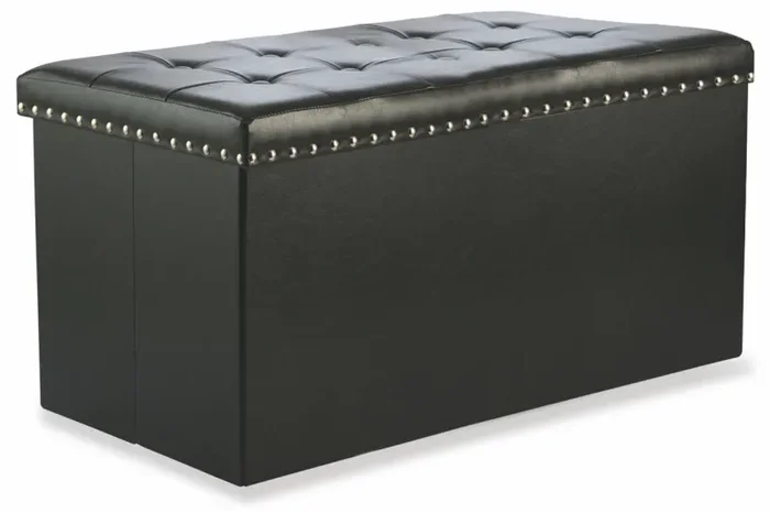 Baule Cassapanca Pouf Contenitore in Similpelle Soriani Nero con Borchie In saldo