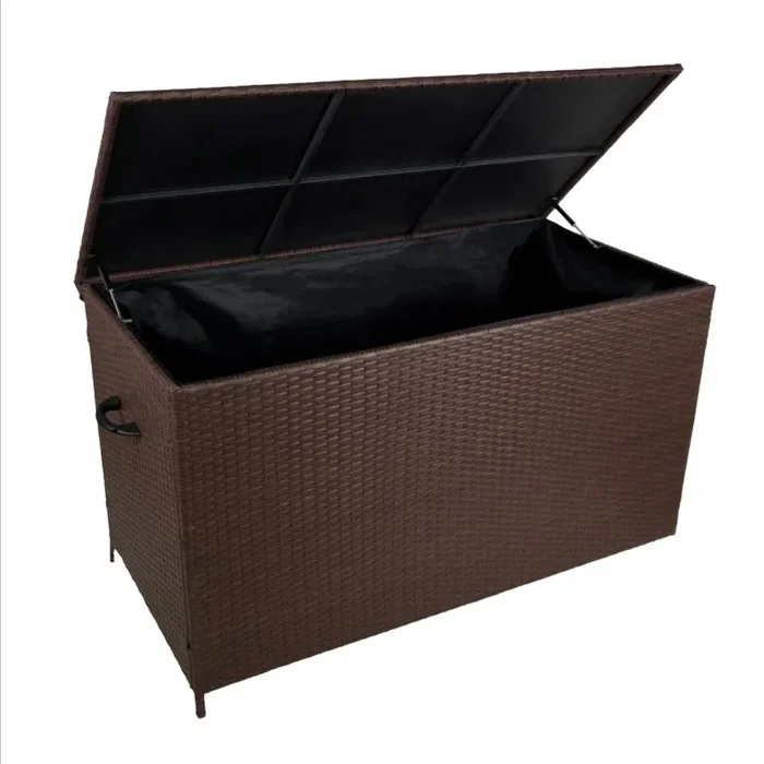 Baule da Esterno 138x70x80 cm in Rattan con Borsa Impermeabile Marrone In saldo