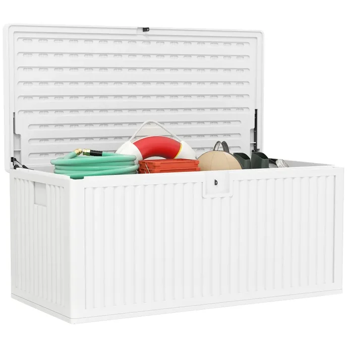 Baule da Esterno 140x68x68 cm Capacità 140L in PE Impermeabile e Scanalato Bianco