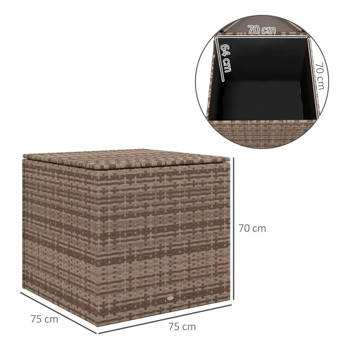 Baule da Esterno in Rattan PE e Acciaio con Fodera Interna 75x75x70 cm Nero e color Sabbia - immagine 3