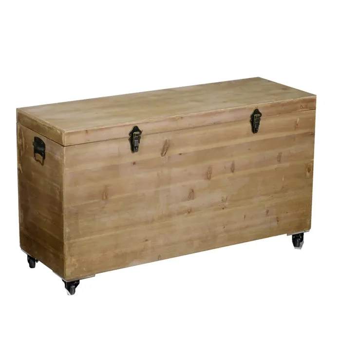 Baule in Legno con Ruote 102x37H50/58cm
