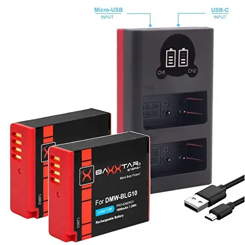 Baxxtar PRO (2x) compatibile con la batteria DUAL LCD-caricatore + 2x BLG10