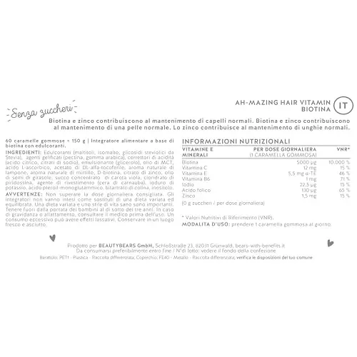 Bears With Benefits Ah-Mazing Hair Vitamin Con Biotina Senza Zucchero – Capsule, 150 gr - immagine 2