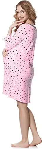 Bellivalini Camicia da Notte Premaman Manica 3/4 L, Rosa-pois (Grafite) - immagine 2