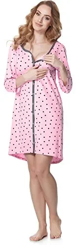 Bellivalini Camicia da Notte Premaman Manica 3/4 L, Rosa-pois (Grafite) - immagine 3