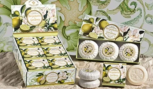 Bergamotto e Gardenia, Saponette rotonde scolpite con giglio, incarto… - immagine 2