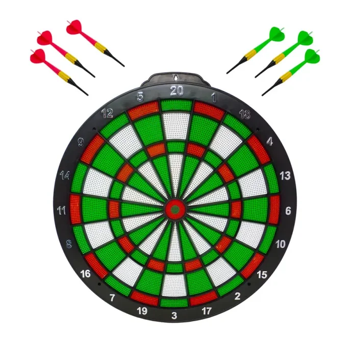 Bersaglio Perforato Ø46×2 cm con 6 Freccette Punta in Nylon Multicolore