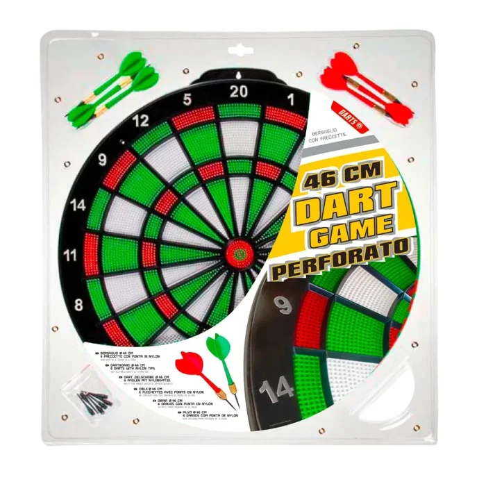 Bersaglio Perforato Ø46×2 cm con 6 Freccette Punta in Nylon Multicolore - immagine 2