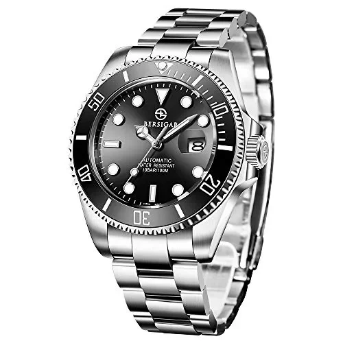 BERSIGAR Orologio da Polso Automatico Uomo | Cinturino in Acciaio 43, Nero