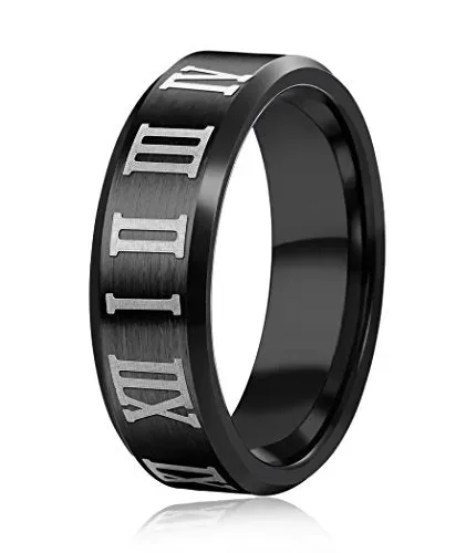 BESTEEL Gioielli Acciaio Inossidabile Numeri Romani Anello Uomo Donna Nero,…