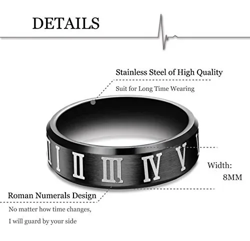 BESTEEL Gioielli Acciaio Inossidabile Numeri Romani Anello Uomo Donna Nero,… - immagine 2