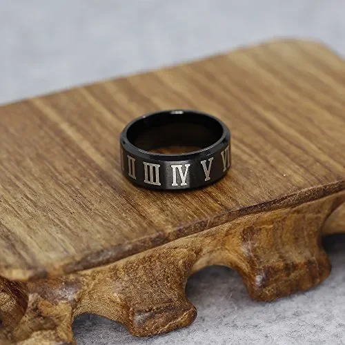BESTEEL Gioielli Acciaio Inossidabile Numeri Romani Anello Uomo Donna Nero,… - immagine 3