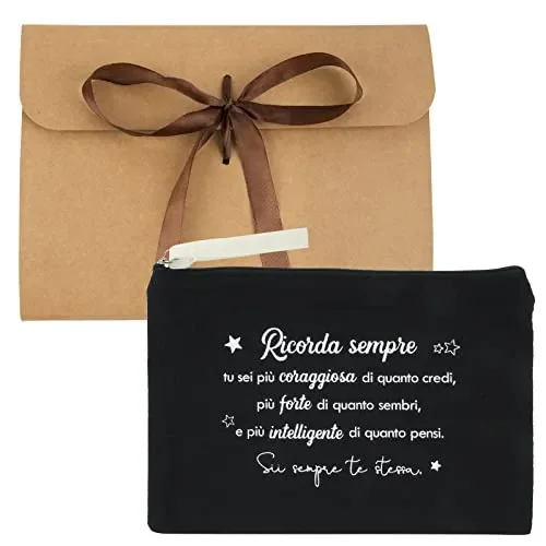 BETESSIN Borsa Amicizia Mini Pochette Buste Kraft Scritta Ricorda sempre Tu sei più coraggiosa Regalo Amica Compleanno Laurea Natale Pensione Donna Borsa Trucchi Costumi