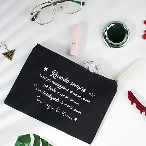 BETESSIN Borsa Amicizia Mini Pochette Buste Kraft Scritta Ricorda sempre Tu sei più coraggiosa Regalo Amica Compleanno Laurea Natale Pensione Donna Borsa Trucchi Costumi - immagine 2