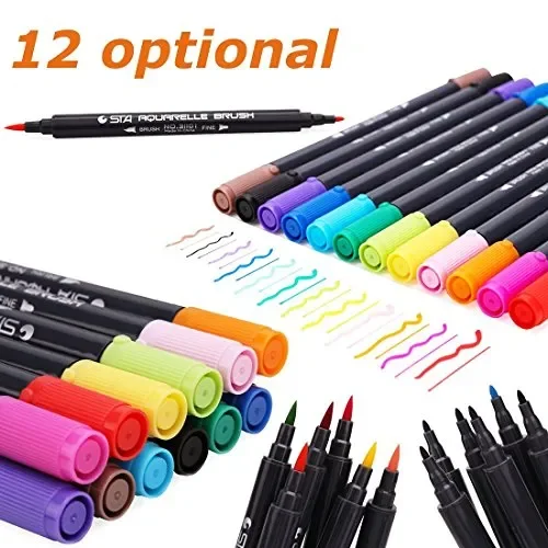 Beupro Set Pennarelli Acquerello, 12 a Colori Doppia Punta per… Saldi - immagine 2