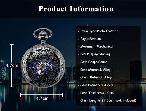BHGWR Orologio da taschino uomo con catena, Uomo analogici Steampunk… - immagine 2