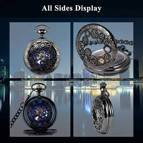 BHGWR Orologio da taschino uomo con catena, Uomo analogici Steampunk… - immagine 3