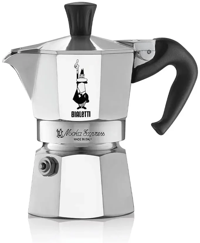 Bialetti Caffettiera Moka Express 2 Tazze, Manico Anti Scottatura, Non Adatta a Induzione, 2 Tazze (90 ml), Alluminio