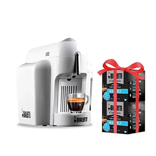 Bialetti Mini Macchina Espresso Alluminio Sistema caffè Bianco Con Capsule