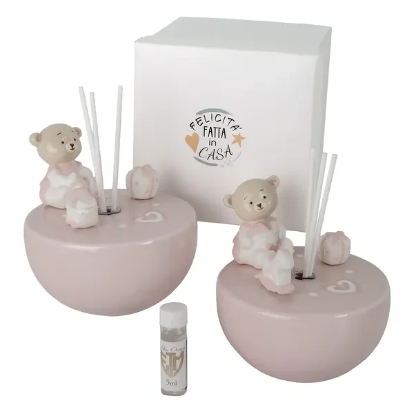 BIBI DIFFUSORE CON ORSACCHIOTTO ROSA IN CERAMICA 2 SOGG. ASSORTITI(10xh.10cm)+BOX