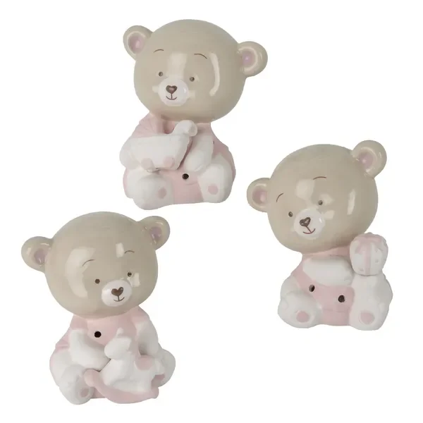 BIBI ORSACCHIOTTO CON LED IN CERAMICA ROSA (h.9cm) 3 SOGG. ASSORTITI