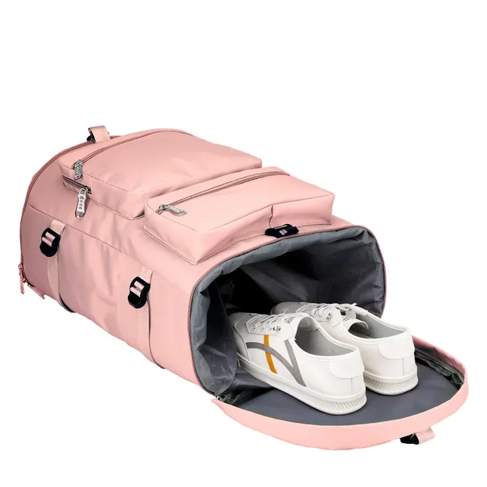Bibykivn Borsone Palestra Donna Uomo 45L, Borsa da Palestra Divisorio Bagnato e Asciutto, Borsa da Viaggio con Scomparto per Scarpe e Tasca Bagnata per Palestra Sport Viaggi Nuoto Vacanze (Rosa)