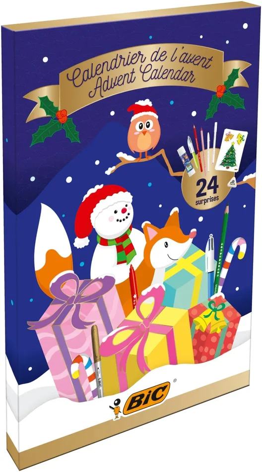 BIC Calendario dell’Avvento, Penne a Sfera, Matite Colorate, Pennarelli, Evidenziatori, Colori Assortiti, Set Cancelleria 24 Articoli, Idea Regalo di Natale, Bambini e Adulti
