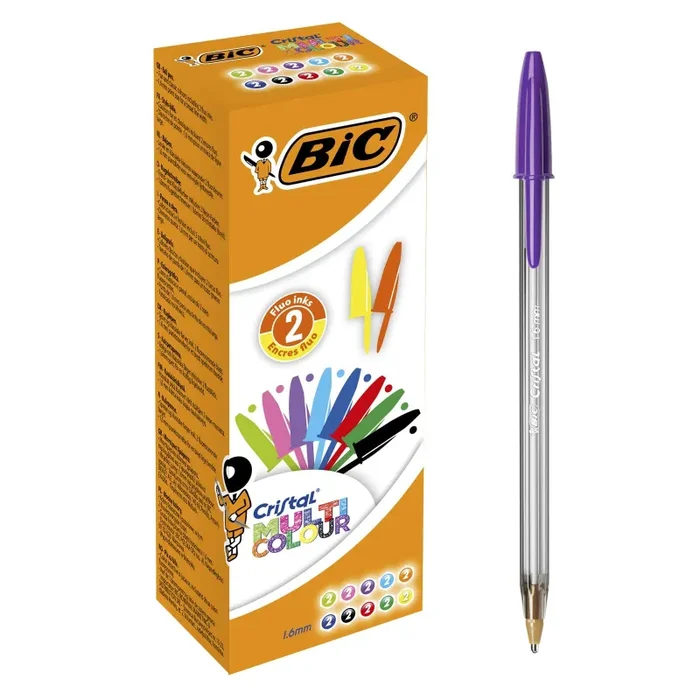 BIC, Cristal Multicolour, Penna Sfera Colorate, Punta Larga 1.6mm, Cancelleria Scrittura Scuola, Università e Ufficio, Confezione da 20 Unità