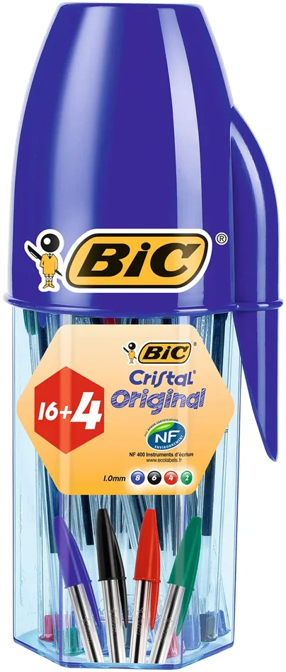 Bic Cristal Original, Set Penne Colorate A Sfera, Punta Media 1.0 Mm, 20 Unità, Cancelleria Scuola, Multicolore, 8.1 x 7.1 x 18.5 Cm Vendita calda