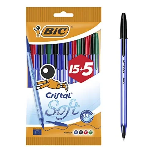 Bic Cristal Soft punta media 1,2 mm confezione 20 penne 15 + 5 bolígrafos Vendita calda online