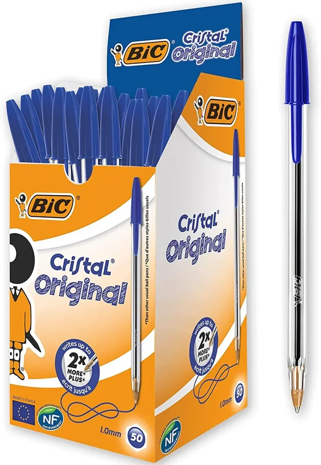 BIC Penne Blu a Sfera, Cristal Original, Punta Media, 1 mm, Confezione 50 Penne + Correttore a Nastro, Micro Tape Twist, Bianchetto a Nastro, Confezione da 10