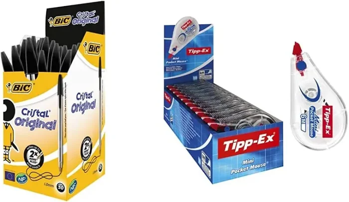 BIC Penne Blu a Sfera, Cristal Original, Punta Media, 1 mm, Confezione 50 Penne + Correttore a Nastro, Micro Tape Twist, Bianchetto a Nastro, Confezione da 10 - immagine 3