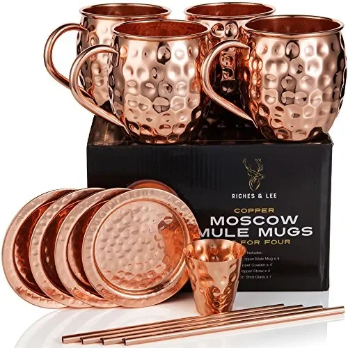 Bicchieri di rame Moscow Mule Include 4 bicchieri, 4 sottobicchieri, 4…