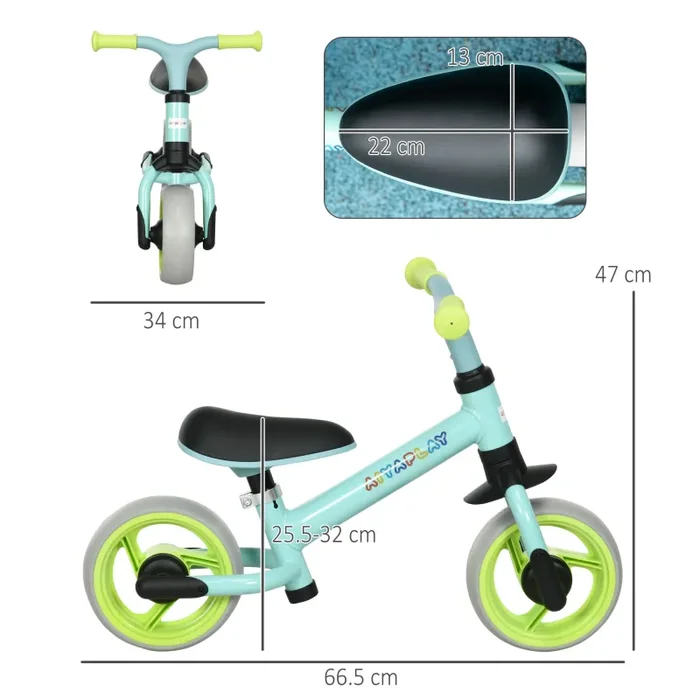 Bicicletta Pedagogica per Bambini Senza Pedali 66,5x34x47 cm in Acciaio PP PU e TPR Turchese Sconti - immagine 3