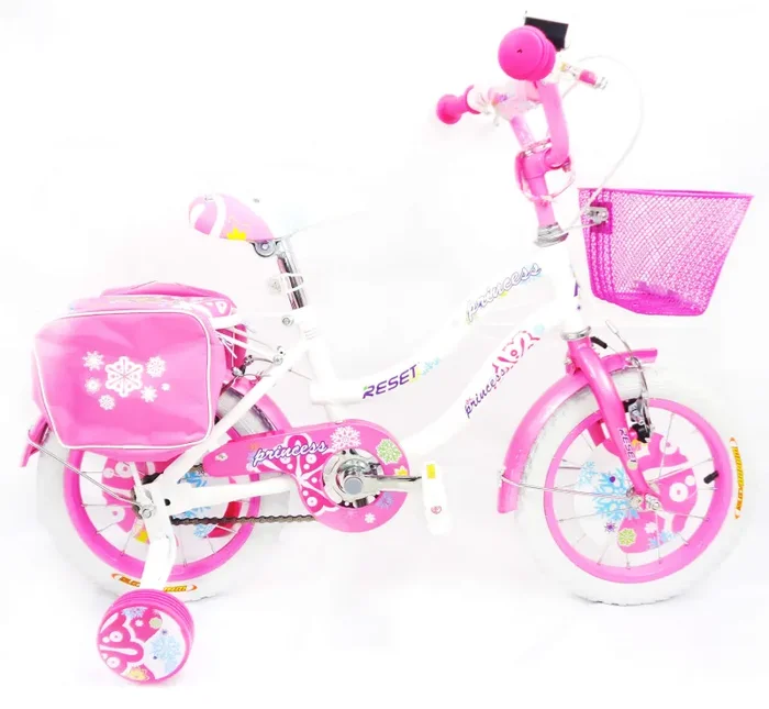 Bicicletta per Bambina 12″ 2 Freni con Cestino e Borse Laterali Bianca e Rosa