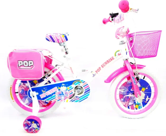 Bicicletta per Bambina 12″ 2 Freni con Cestino e Borse Laterali Bianca e Rosa