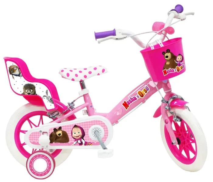 Bicicletta per Bambina 12″ 2 Freni Gomme in EVA Masha e Orso Rosa