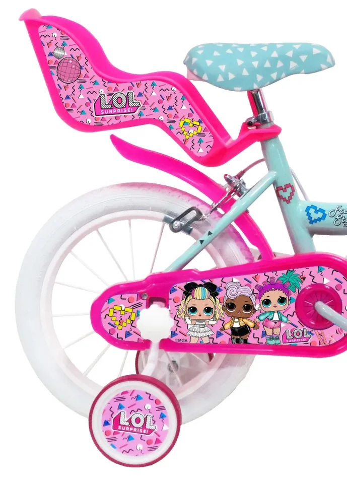 Bicicletta per Bambina 14″ 2 Freni Lol Verde Marine e Rosa Fornitura - immagine 2
