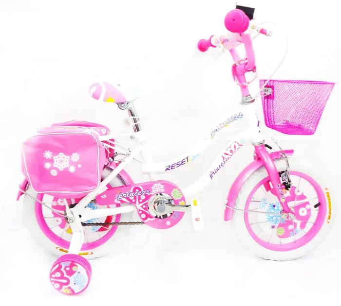 Bicicletta per Bambina 16″ 2 Freni con Cestino e Borse Laterali Bianca e Rosa