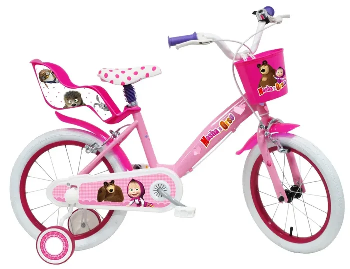 Bicicletta per Bambina 16″ 2 Freni Masha e Orso Rosa In saldo