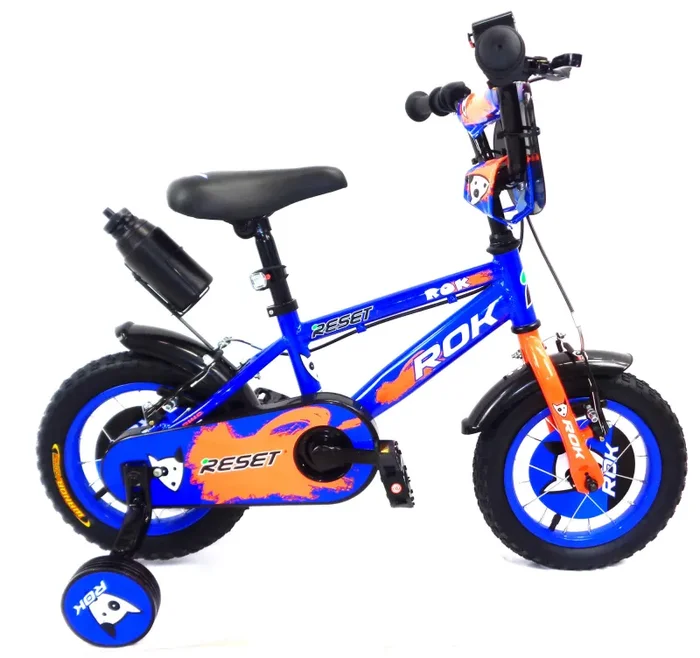 Bicicletta per Bambino 12″ 2 Freni con Borraccia e Scudetto Frontale Blu e Arancione
