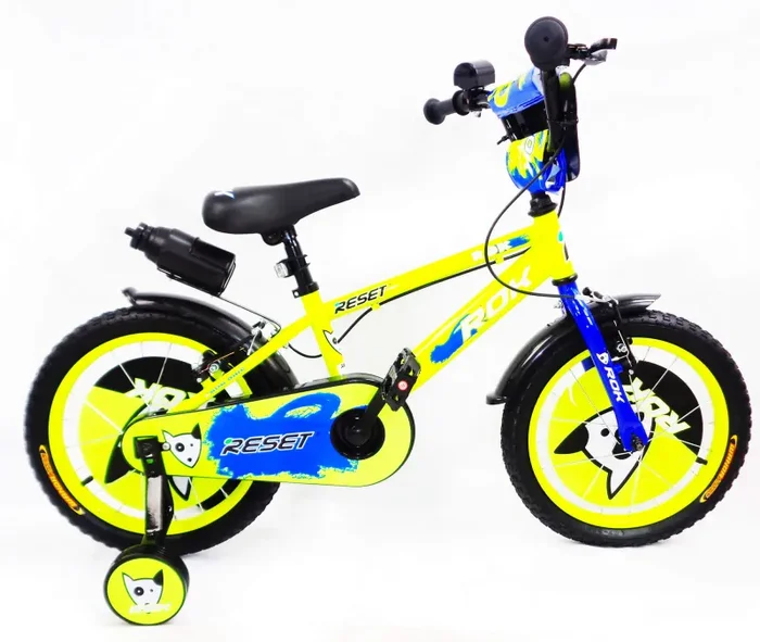 Bicicletta per Bambino 14″ 2 Freni con Borraccia e Scudetto Frontale Gialla e Blu