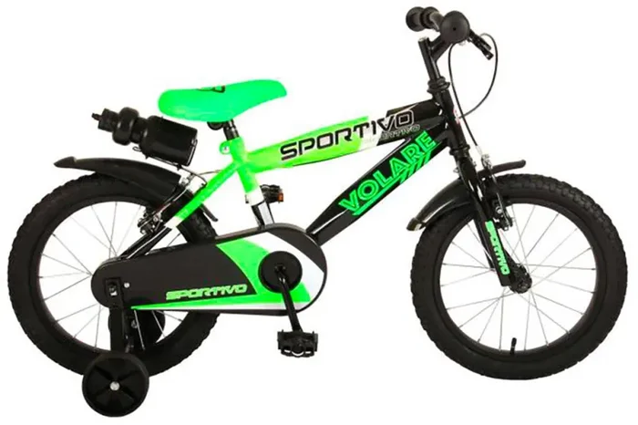 Bicicletta per Bambino 14″” 2 Freni Sportivo Verde Neon e Nero
