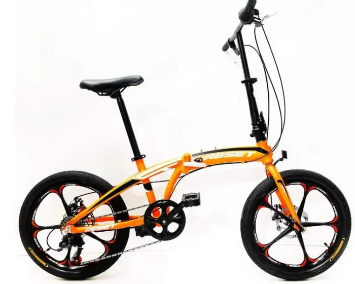 Bicicletta Pieghevole 20″ in Alluminio Ruote in Lega Arancio Fluo