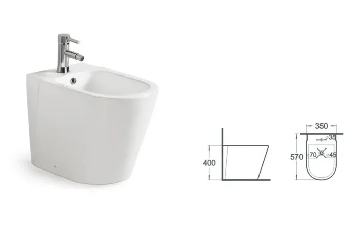 Bidet Filo a Muro in Ceramica 35x57x40,5 Cm Vorich Easy Bianco - immagine 3