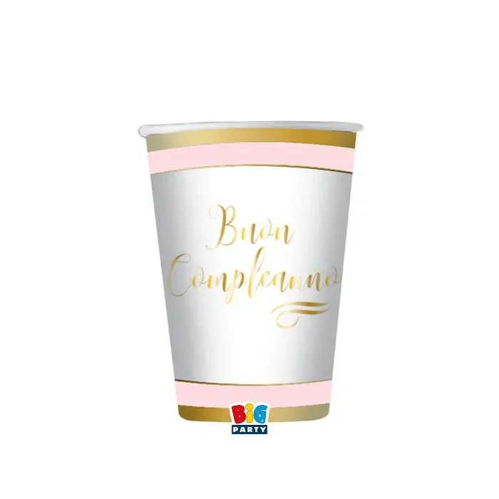 Big Party Bicchieri Carta Buon Compleanno 250 Cc Chic Cf 8 Pz Rosa