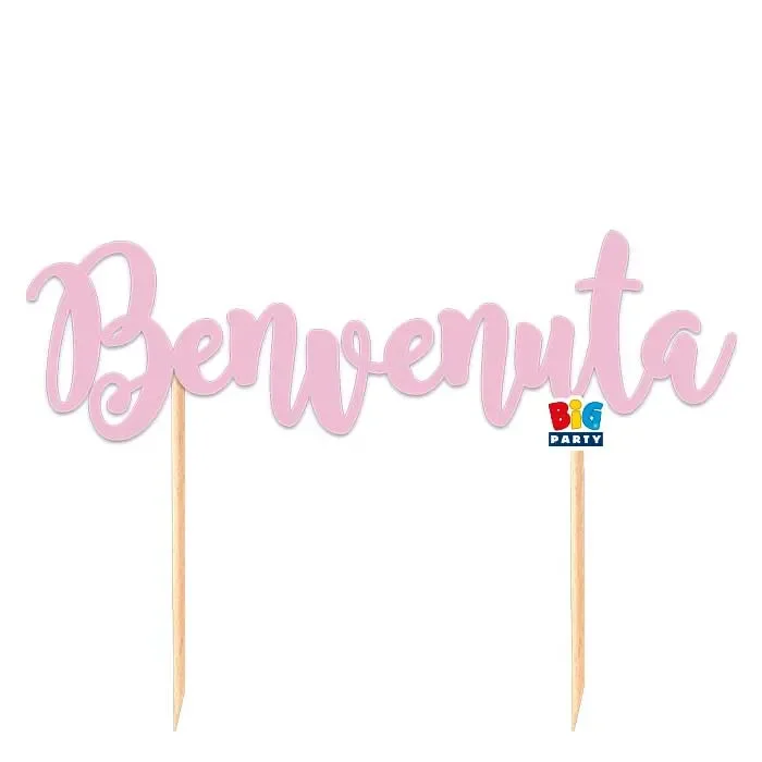 Big Party Cake Topper Italic Benvenuta 20 x 15 Cm Rosa Vendita calda online