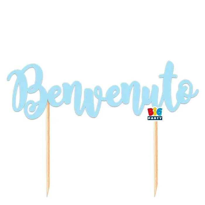 Big Party Cake Topper Italic Benvenuto 20 x 15 Cm Azzurro